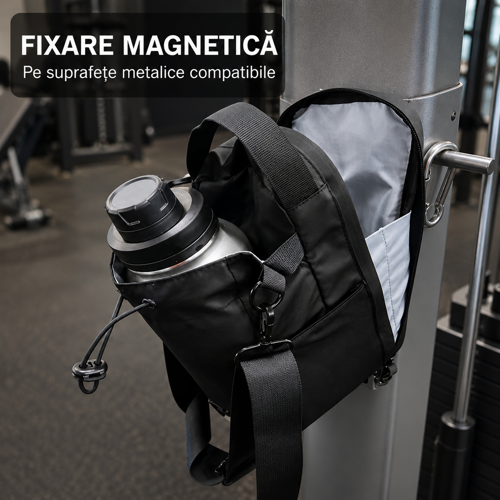 Geantă magnetică Nexora fixată pe o suprafață metalică compatibilă