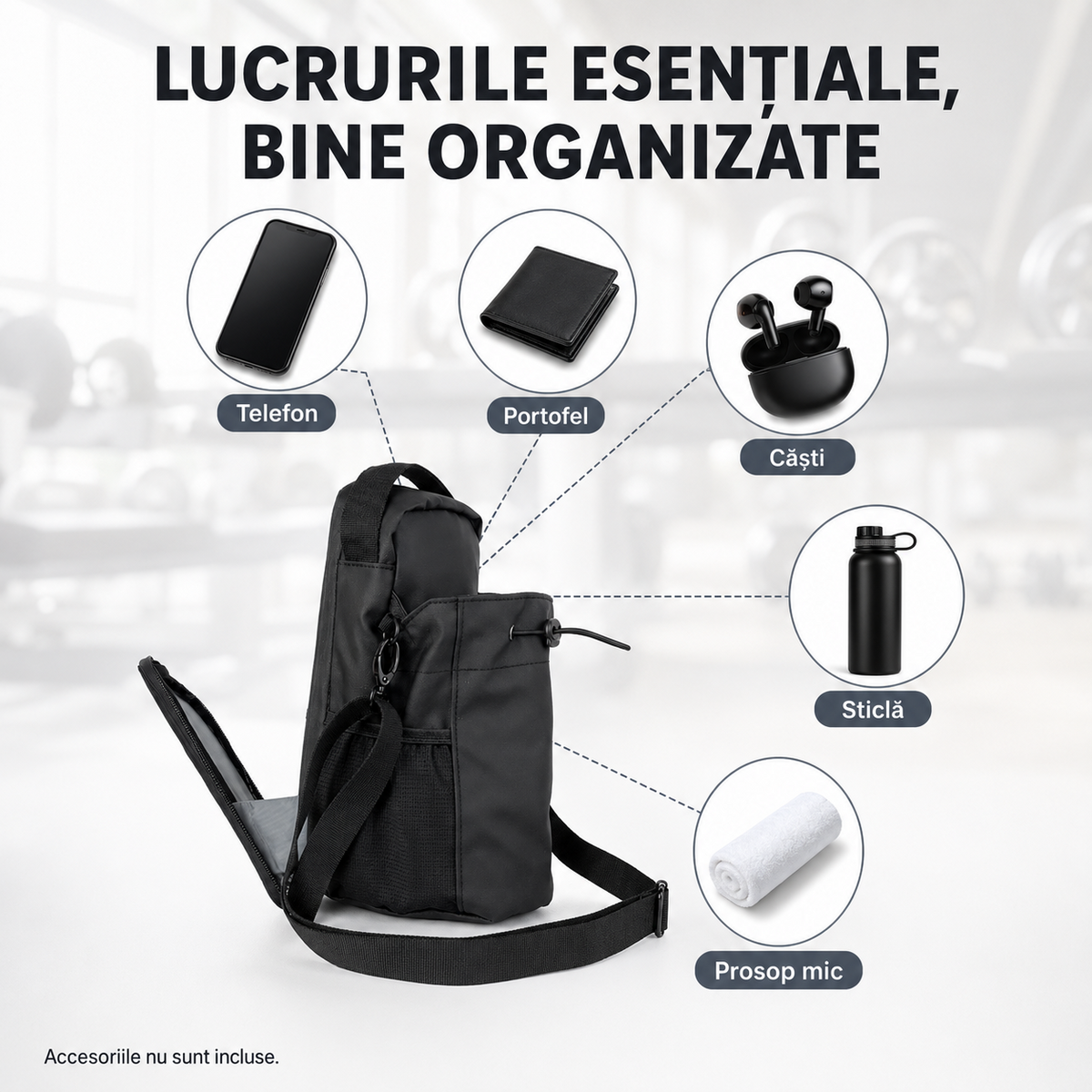 Geantă magnetică Nexora și exemple de lucruri care pot fi organizate